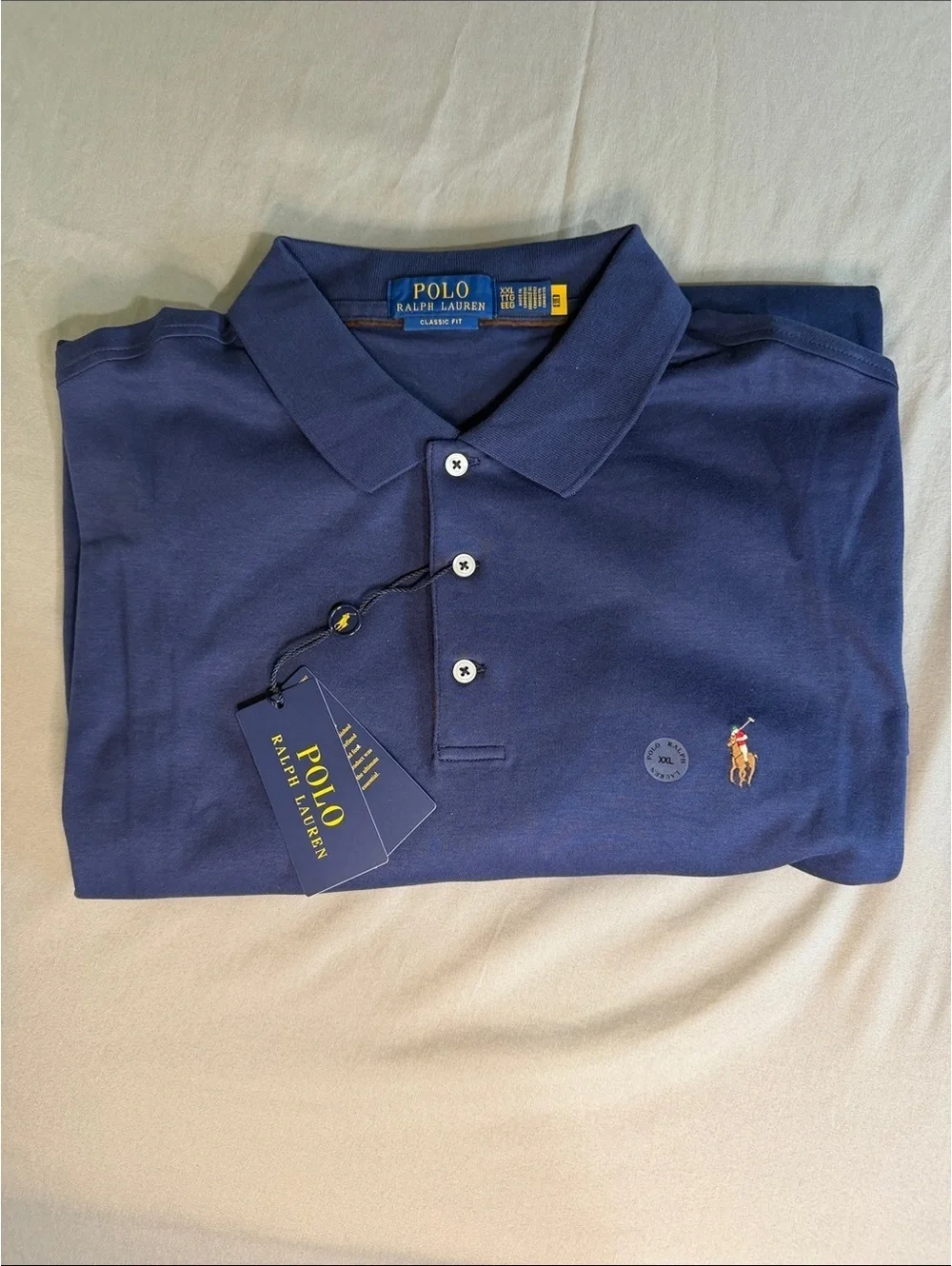 Polo by Ralph Lauren Long Sleeve Polo Shirt - Navy with Tan Accents